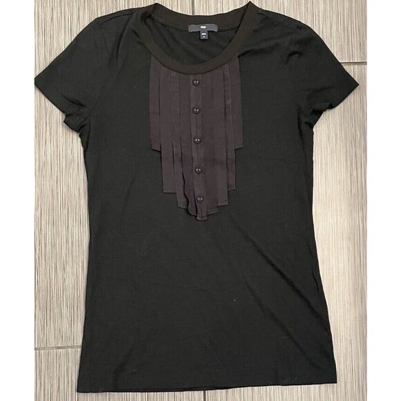 Gap Womens Black Short Sleeve Tshirt With Ruffle Front Size Small Pima Modal - Picture 1 of 5